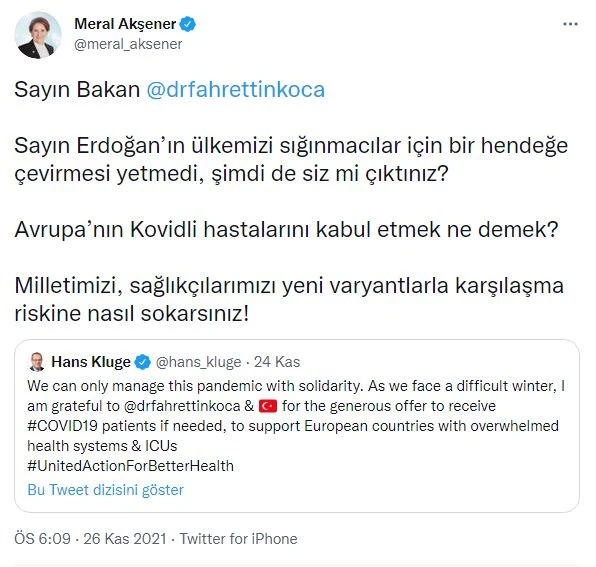 Bakan Koca'dan Akşener'in 'Kovidli hasta' iddiasına cevap